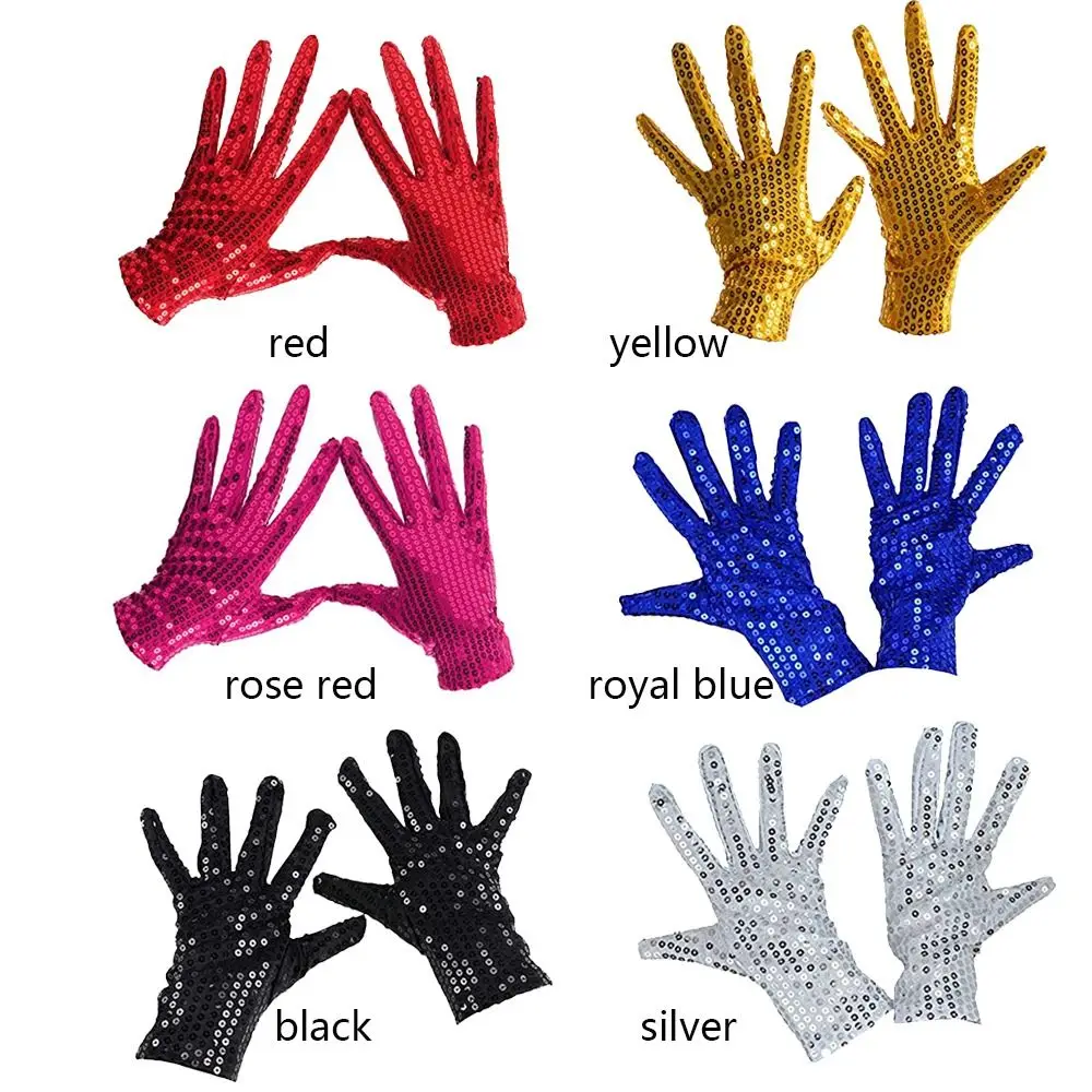 Guantes de Michael Jackson, manoplas brillantes con lentejuelas MJ, Color plateado, azul, rojo, negro y dorado