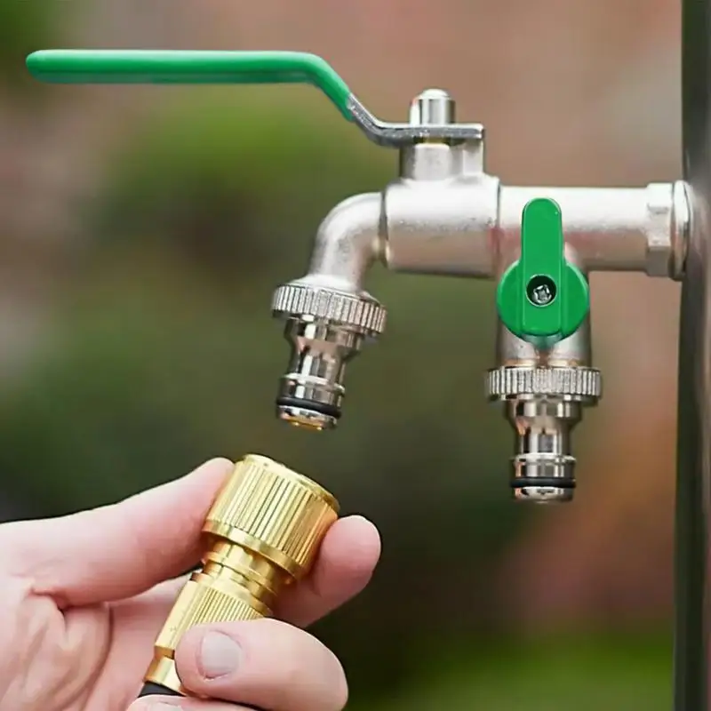 Hose Splitter 2 Way Spigot Splitter Faucet Bib Adapter With Valves Rust-Resistant Metal Irrigation Parts For Outdoor Camping