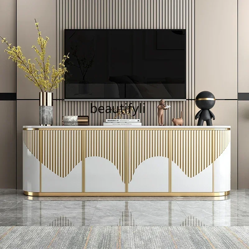 182Q Light luxury, American rock slab TV cabinet coffee table combination household, living room background wall video cabinet