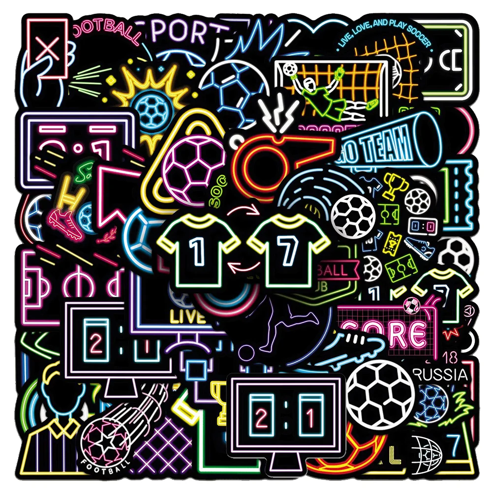 

10/30/50 шт. Неоновые мультяшные футбольные наклейки для спортивных соревнований, наклейки на скейтборд, гитару, телефон, забавные граффити, детские игрушки, подарок