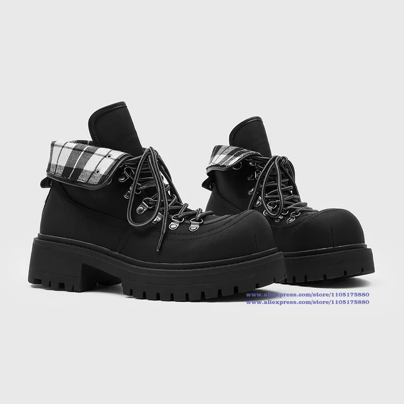 Thick Soled Height Increasing Boots for Men British Style Lace Up Motorcycle Men's Ankle Boots Designer Men's Shoes Botas Mujer