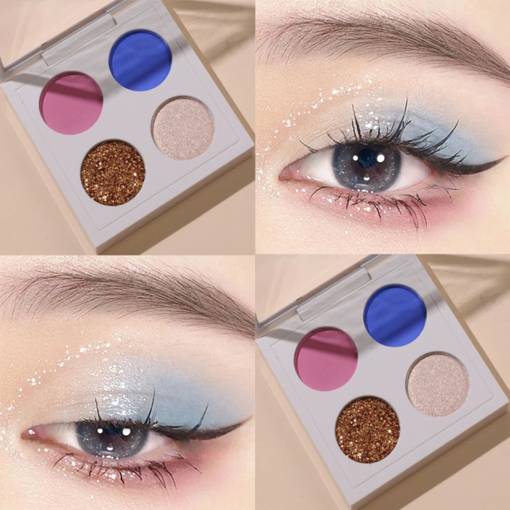 Paleta de sombras com 4 cores, marca própria, 4 cores, logotipo personalizado, sombras foscas brilhantes, faça você mesmo, iluminar, maquiagem à prova d'água de alto brilho