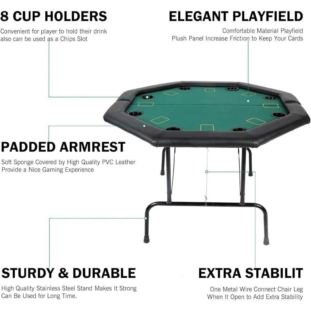 طاولات بوكر كازينو قابلة للطي، طاولة بوكر تكساس هولدم قابلة للطي، طاولة ألعاب من اللباد مع حاملات أكواب بلاستيكية