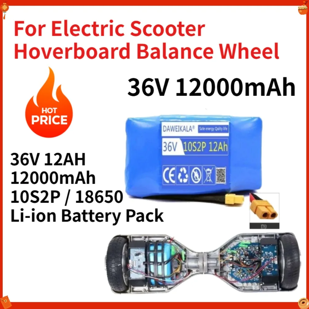 

36V 12Ah 10S2P Lithium Battery Pack 12000mAh 18650 Rechargeable Battery for Electric Scooter Hoverboard Balance Wheel