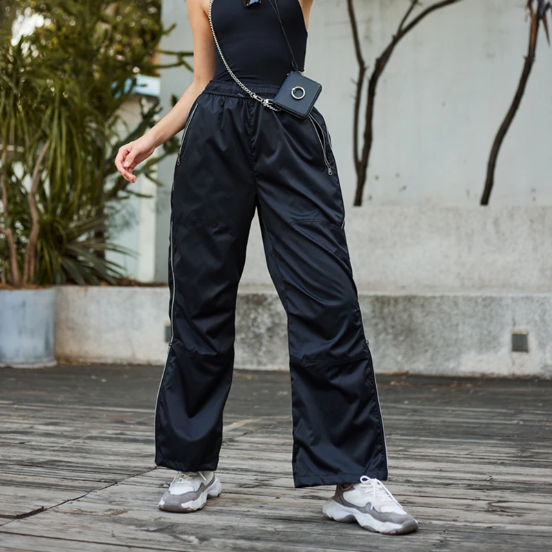 

Y2K Kpop Cargo Pant Women Drawstring Pockets Wide Leg Chic Punk Pants Baggy Striped Sports Sweatpants Parachute Jogger Trousers