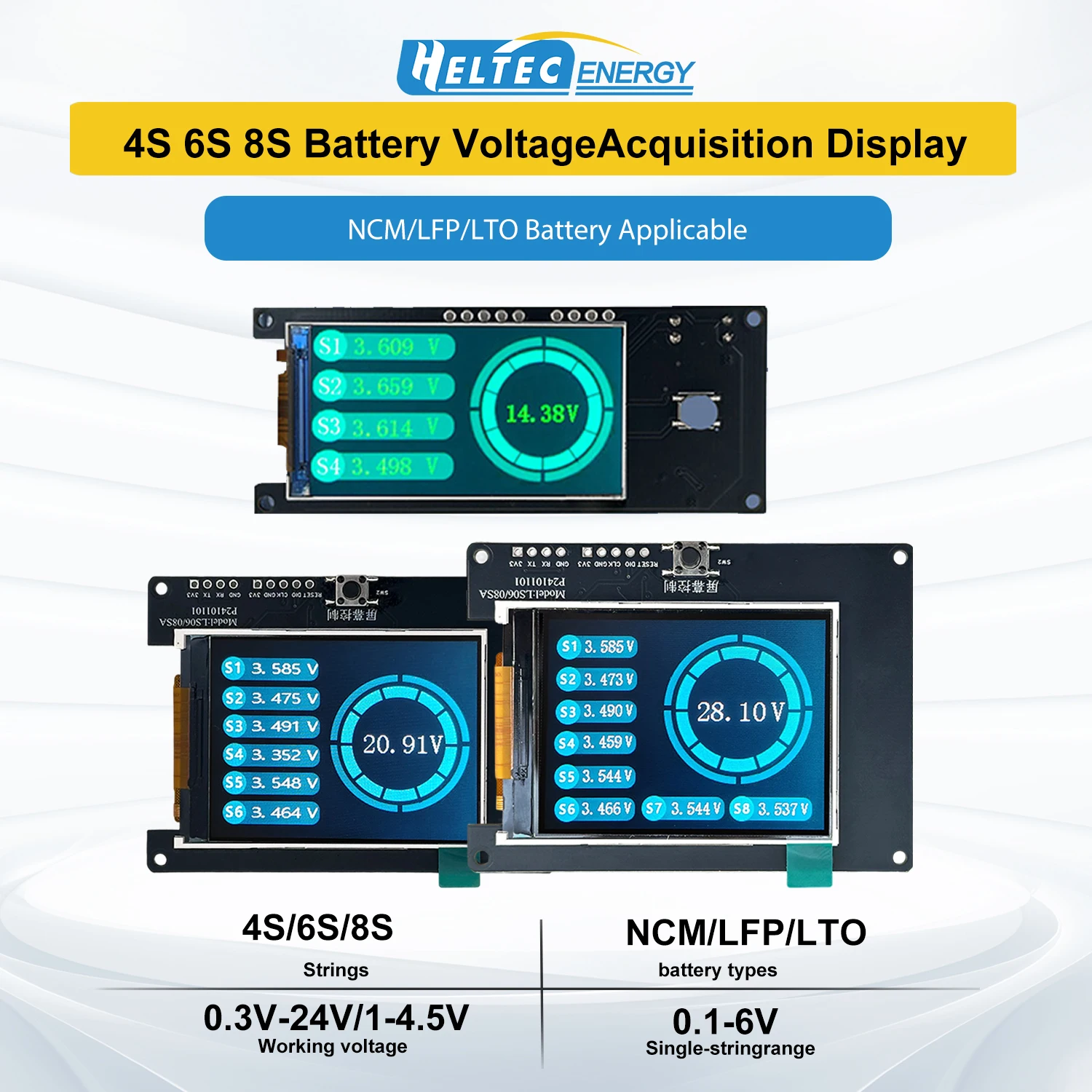 Heltec Real Time Display with Acquisition Screen 4S 6S 8S Battery Voltage Tester TFT Lithium/LiFePO4 Battery Voltage Checker