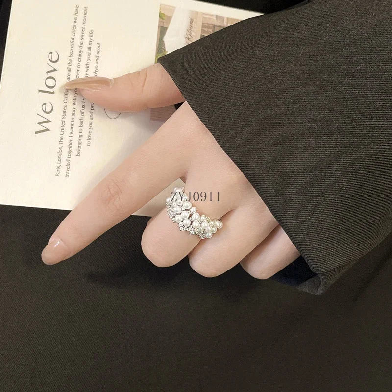 프랑스 지르콘 진주 검지 반지 꼬리 반지 여성 새끼 손가락 틈새 하이 엔드 오픈 반지