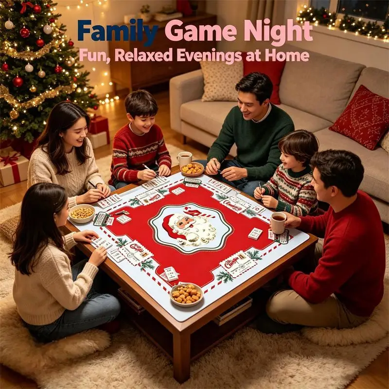 VIKAMA Christmas Mahjong Mat Vintage Santa Candy Cane Red Blue Border Print Soft For Living Room Game Night Family Holiday Decor