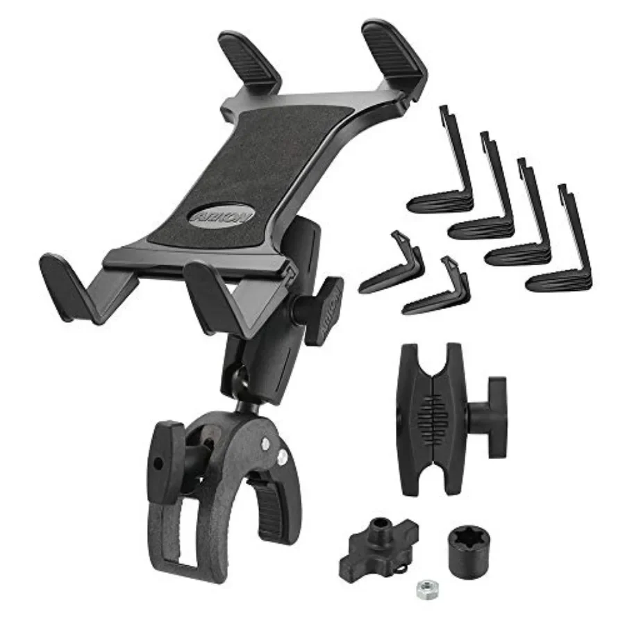 

Tablet Holder with Clamp Mount for Office Use Corrosion-Resistant Aluminum Black Sturdy Clamp, Security Knob, Two Adjustable Sh