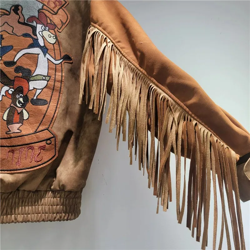 سترة جلدية أمريكية جديدة موديل 2025 ذات هامش عتيق سترة بيسبول بنية عالية الشارع للنساء معطف شتوي للنساء #6