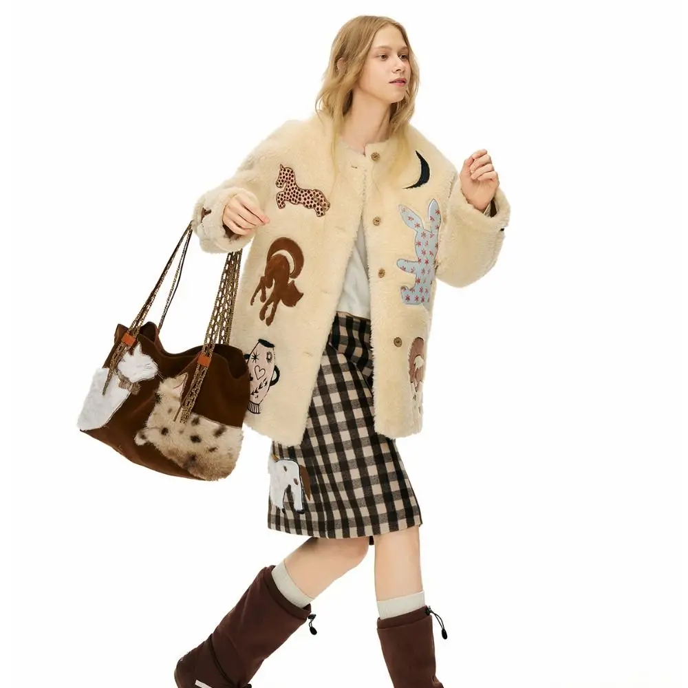 

Creative Y2k Embroidery Cat Tote Bag Preppy Style Cartoon Suede Shoulder Bag Shoulder Pouch Lightweight Plush Handbag Kids