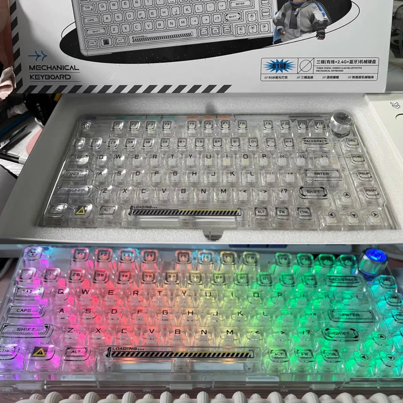 Aula F98pro Wireless Transparent Mechanical Keyboard F81 Thri-Mode Customized Hot Plug Rgb Smart Display Game Office Keyboard