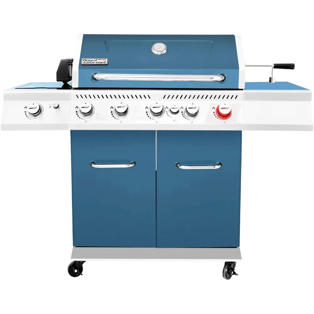 GA5403B 5-Burner BBQ Cabinet Style Propane Gas Grill with Rotisserie Kit, Sear Burner, Rear Burner and Side Burner, 74,000