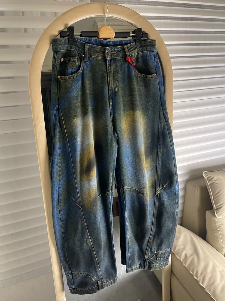 

Parisian Style American High Street Knife Denim Jeans Men's Casual Worn Wide Leg Pants Autumn Winter Trendy Brand