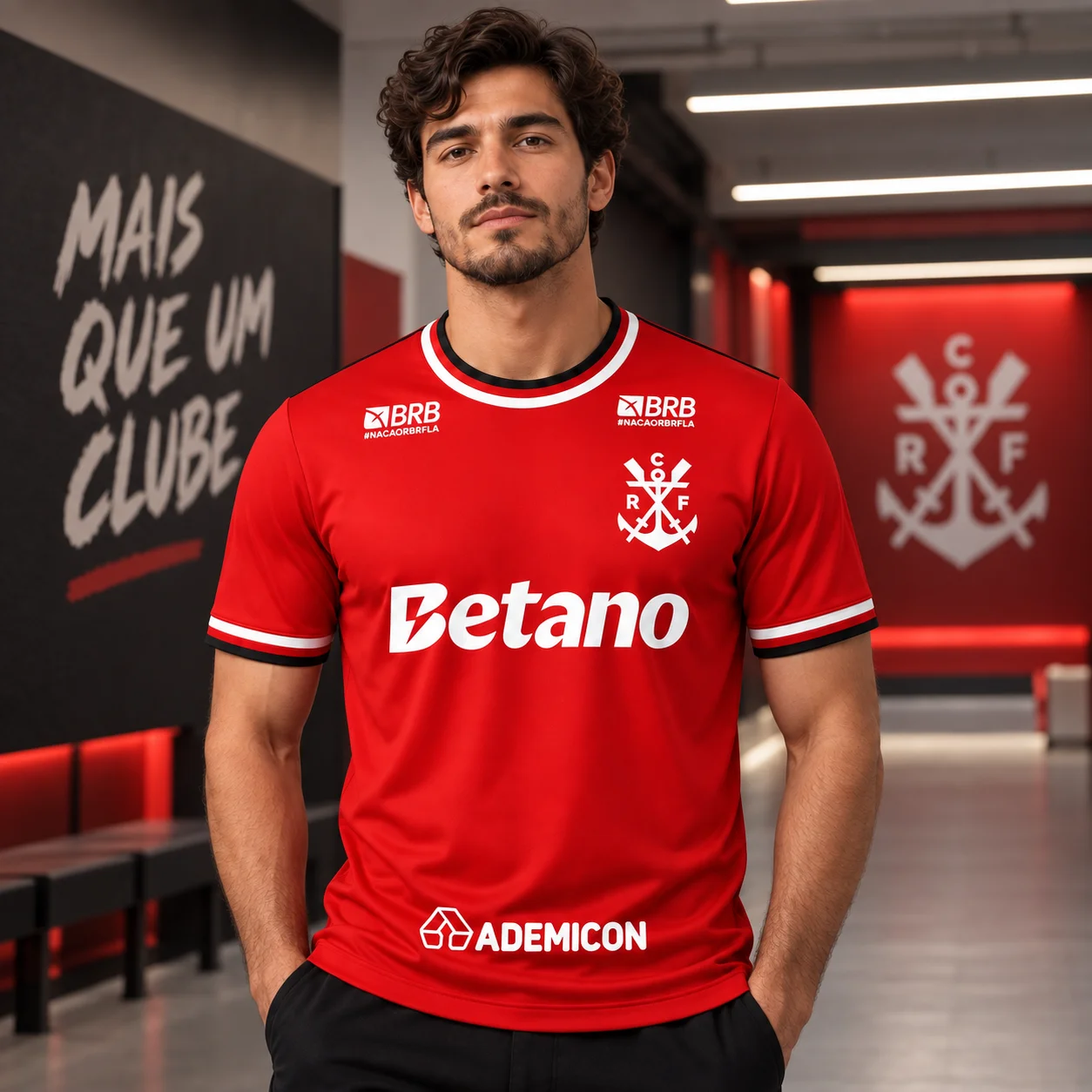 Herren-Fußballtrikot im Flamengo-Stil, rot, kurzärmeliges Fußballuniform-Shirt, atmungsaktives Fan-Sporttrikot für Wettkampftraining – Detail 3