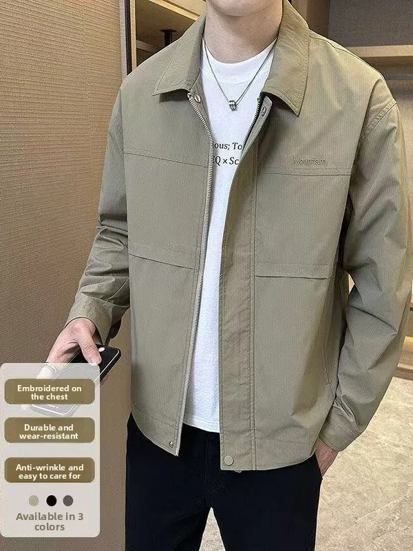 

Мужская однотонная повседневная рабочая одежда с тонким воротником Jaet Busin для отдыха irt, осенний сезон, свободная посадка, длинная застежка-молния