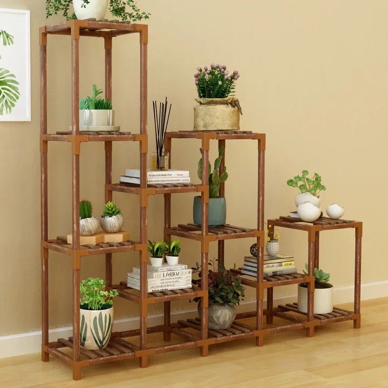 Madeira maciça Stand Shelf para Plantas de Interior, Plantadores e Vasos, Piso ao Teto, Varanda Suculenta Rack, Mobiliário de Jardim