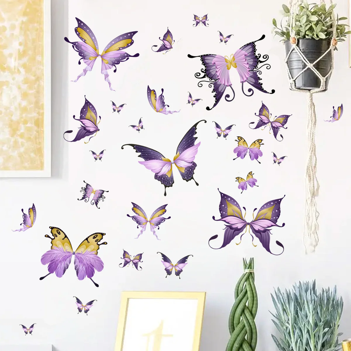 2pcs Purple Flower Butterfly Cartoon Wall Stickers Background Wall Living Room Home Decoration Wall Stickers Wallpaper Ms463