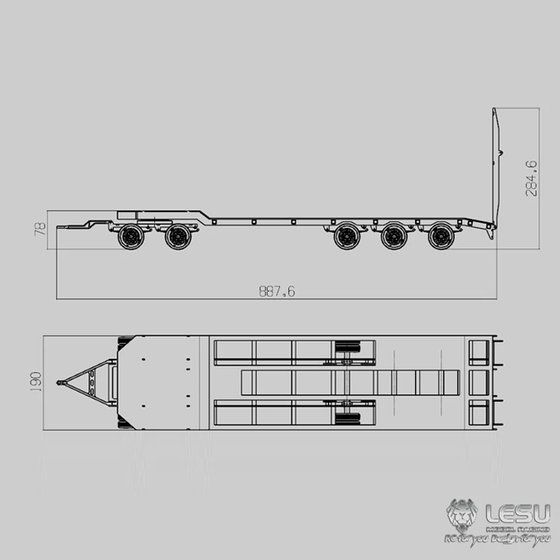 LESU Metal Trailer for DIY TAMIYA 1/14 RC Dumper Truck Scale Model Loader Excavator Car