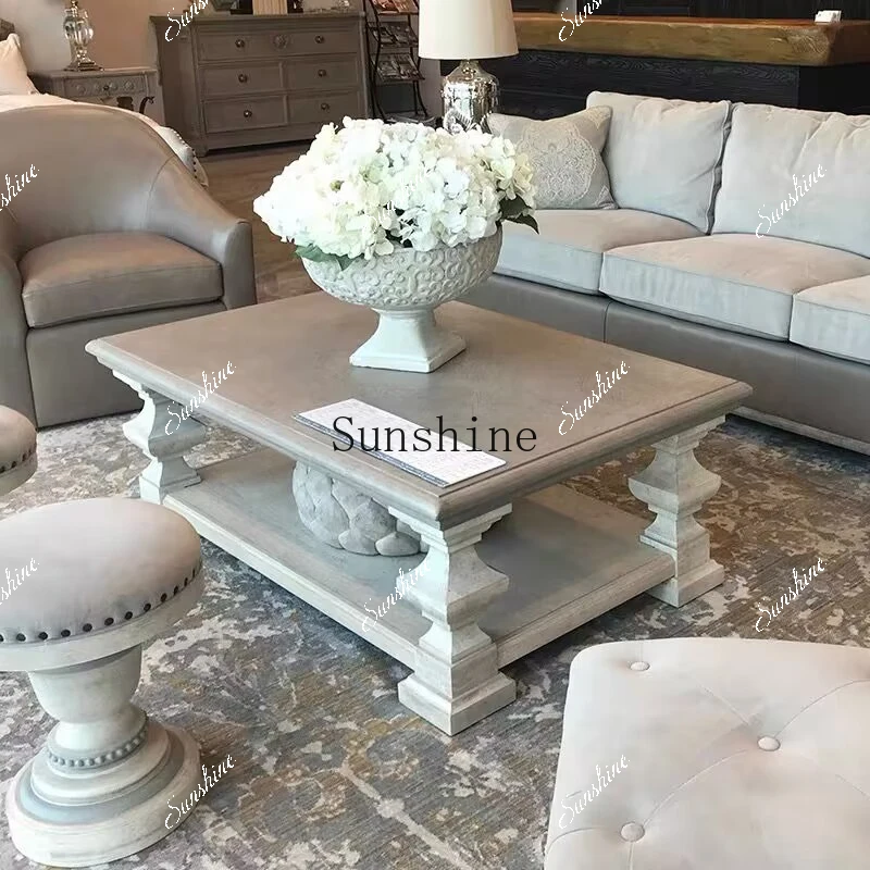 American light luxury solid wood old household rectangular living room coffee table table TF
