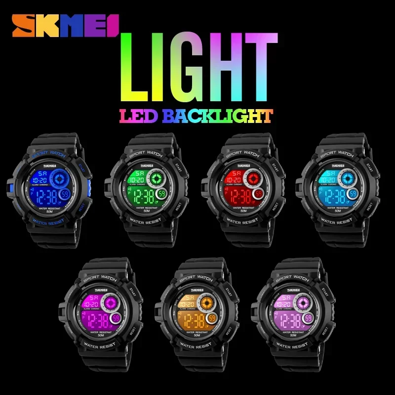 SKMEI 1222  Waterproof Shock Resistant Digital Watch reloj hombre Outdoor Sport Watch Men Simple Colourful LED Display Watches