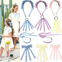 Cotton Lace Floral Knitted Ribbon headband Colorful Elegant  Hairbow  Hair Accessories Elegant Hair Scruchy hairband bow clip