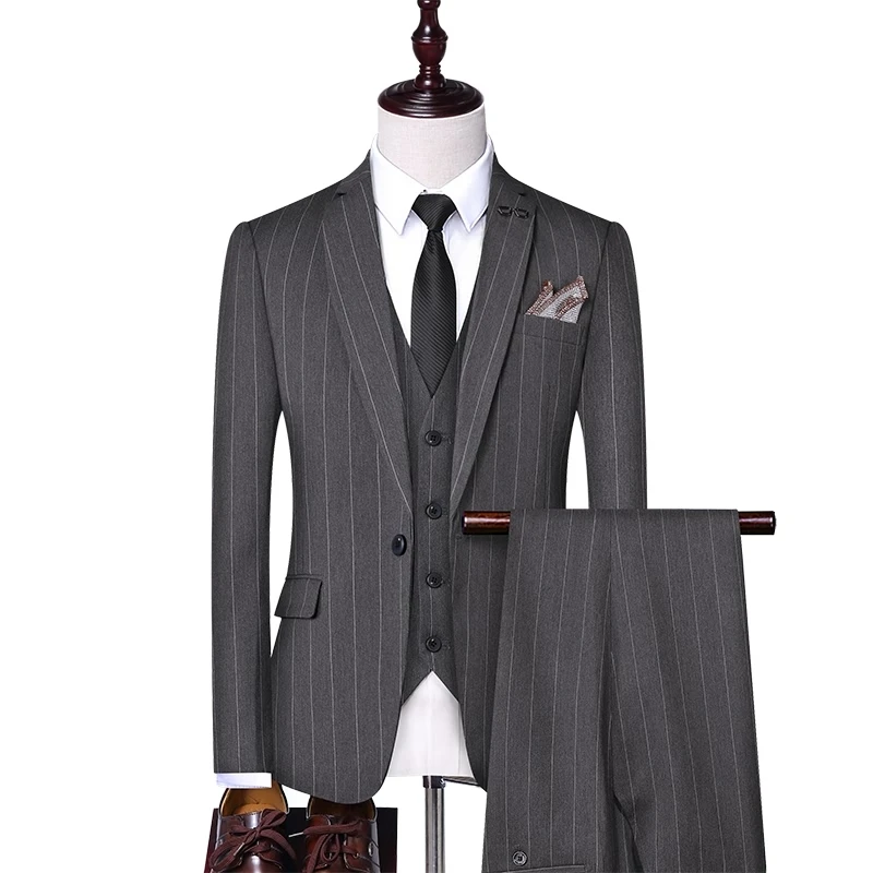 

Main Promotion of New Striped Style Suit Fashion Slim Casual All-match + Commercial + Wedding Three-piece Men's Clothing