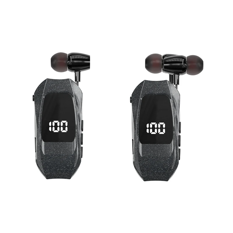 Retractable Wireless Earphones Business Lavalier Earphones LED Digital Display Suitable For Sport Training Driving Work