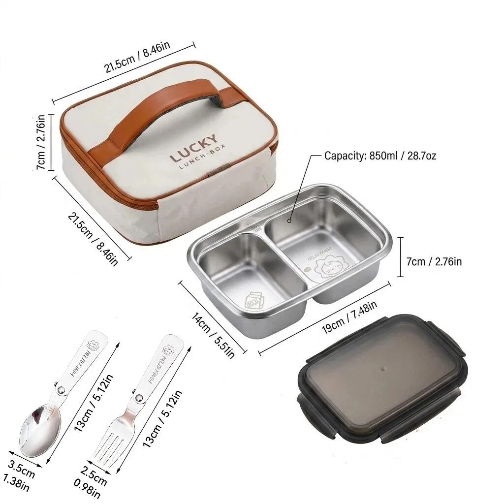 Draagbare Bento-lunchbox met compartiment, verzegeld, 304 roestvrij staal, verdeelde voedselcontainer voor kinderen, studenten, magnetronbestendig