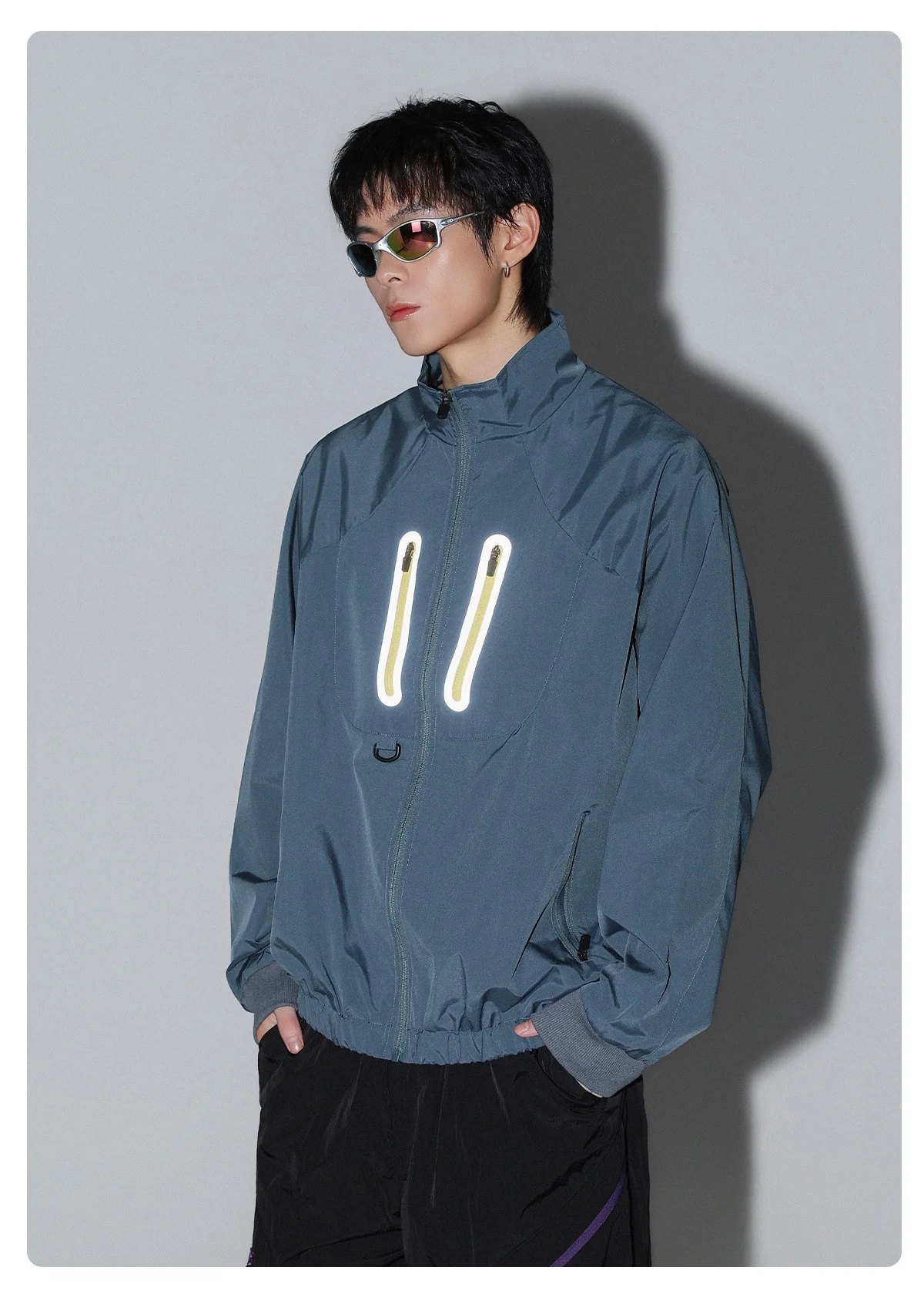 Men's Water-Resistant Outdoor Performance Jacket Reflective Zipper Patchwork  Stand-Up Collar Commute Windproof Jacket