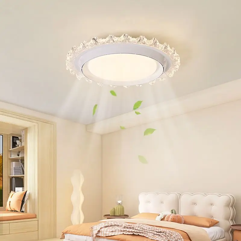 Hidden Bladeless Fan Ceiling Lamp Iron Material Acrylic Lampshade Ceiling Fan Light LED Remote Control Modern Bedroom New Lustre