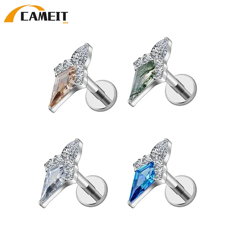 ASTM F136 Titanium 16G Afterglow Rhombus Kite CZ Stud Earring Cartilage Helix Tragus Conch Ear Piercing Body Jewelry