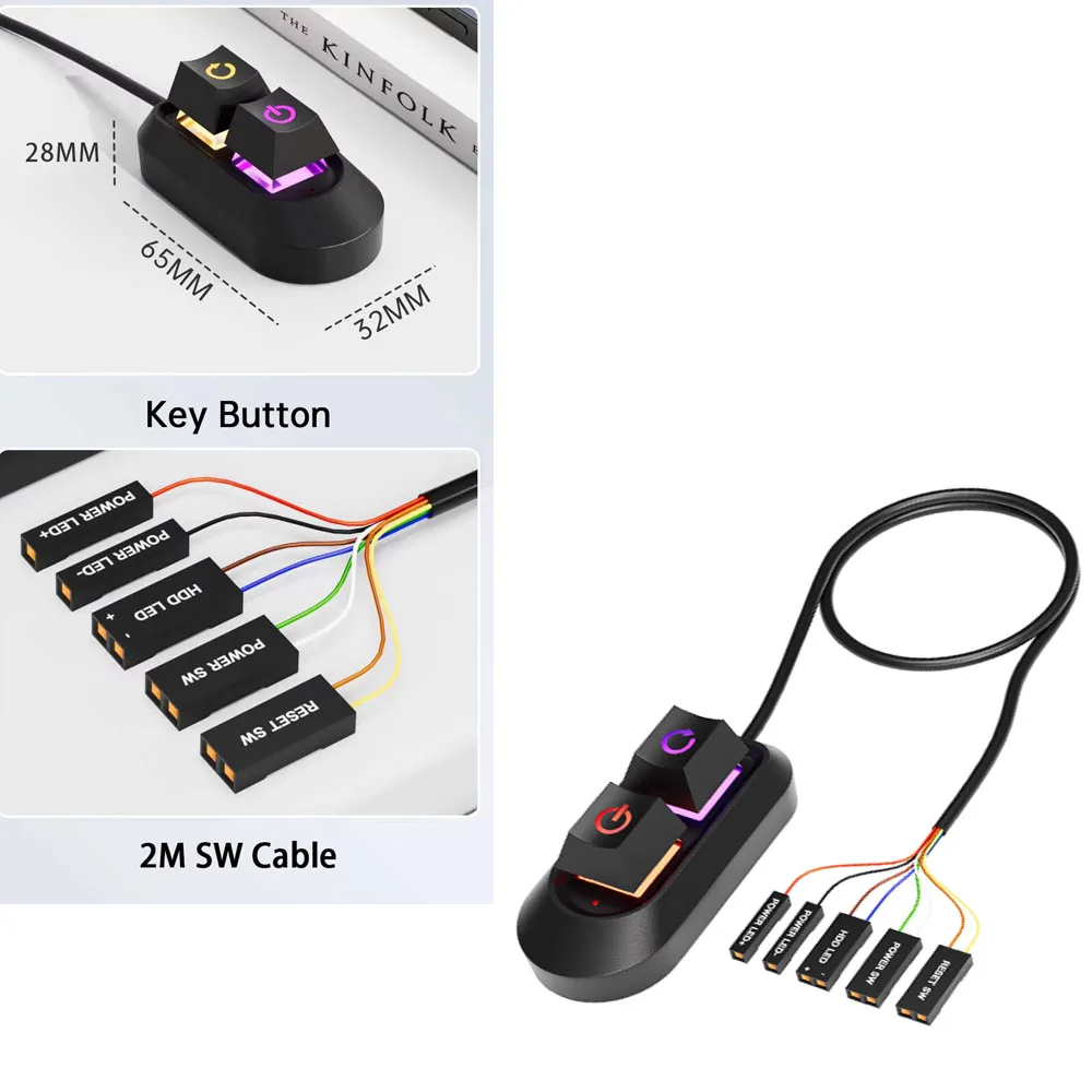 

Desktop Computer Boot Key Restart Key with Led Light for Desktop PC External Extension Switch