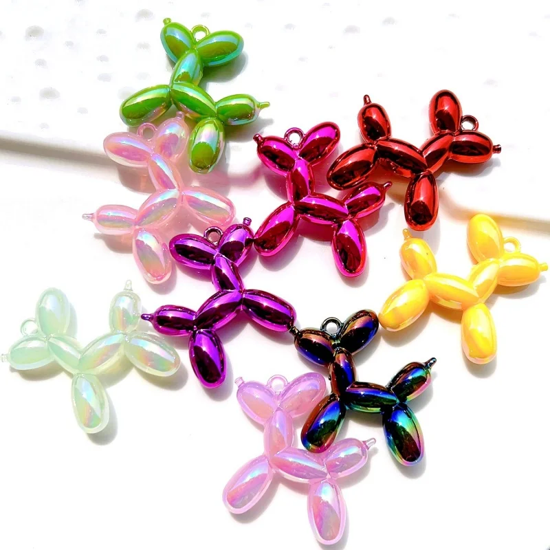5Pcs/Lot 46x50mm 3D Acrylic Balloon Dog Charms Pendant Multi-colors Mixed DIY Necklace Keychain Jewelry Making