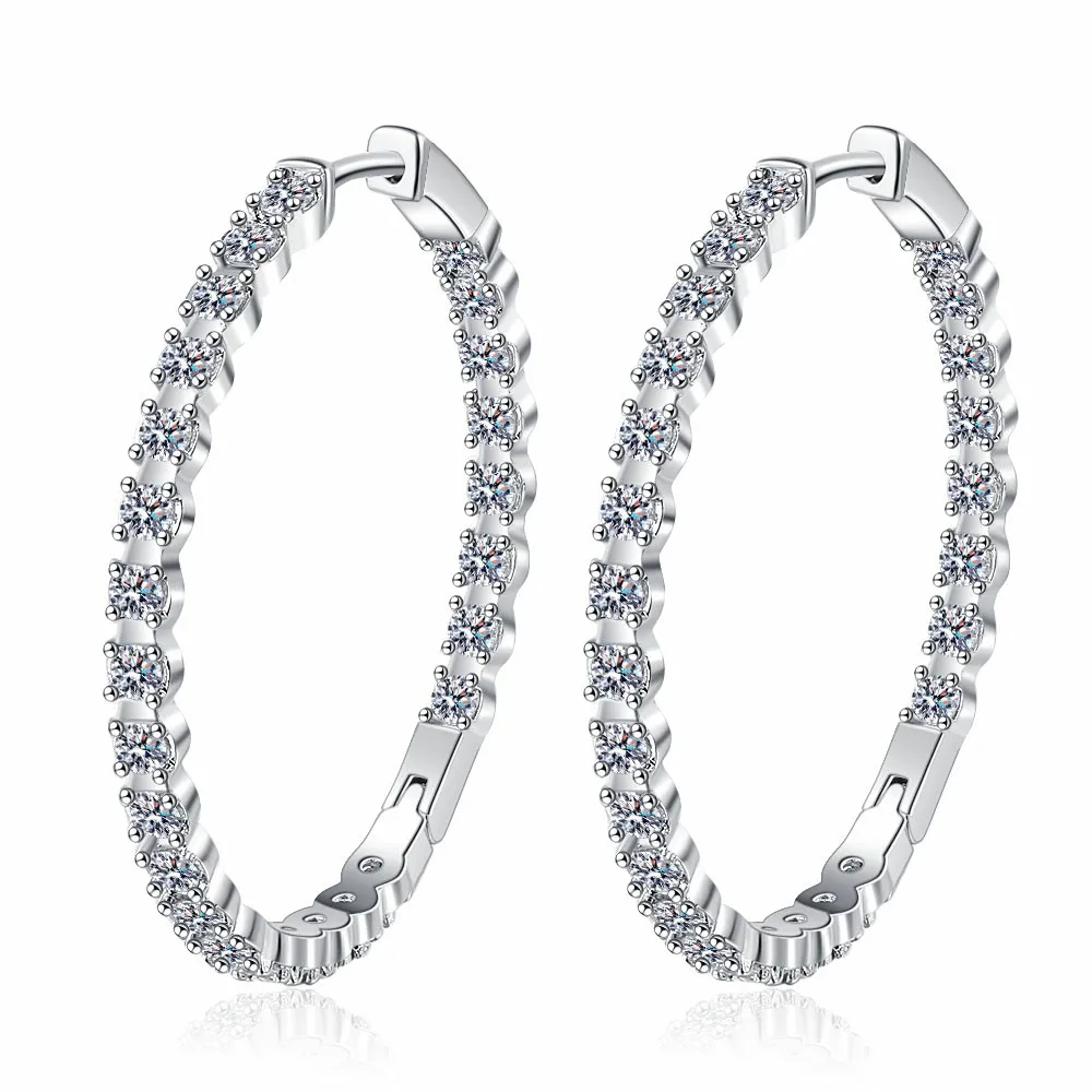 S925 Silver 39mm Big Circle Hoop Earrings For Women Fashion Wedding Fine Jewelry C Hoop Earring