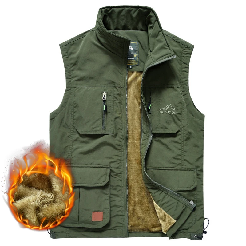 Winter Men Fleece Warm Vest With Many Pockets Autumn Male Casual Thick Multi Pocket Waistcoat New Photographer Sleeveless Jacket