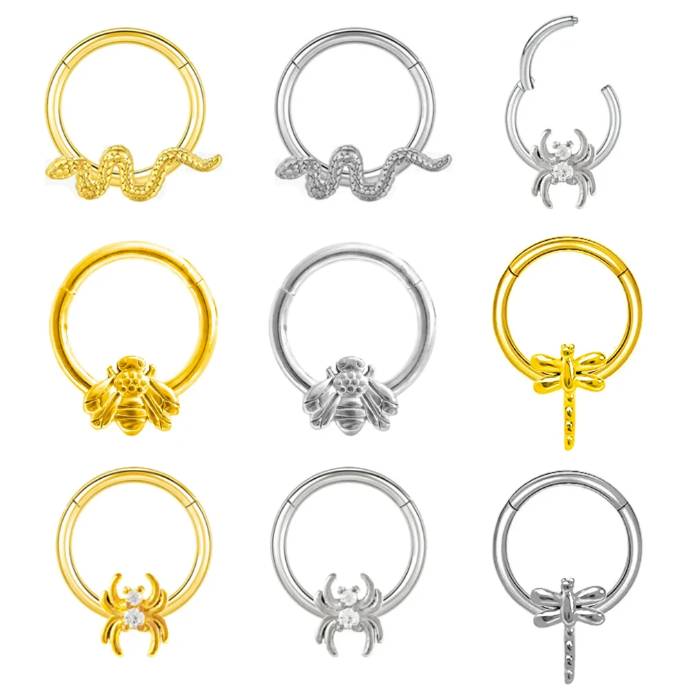 Bee Septum Snake Nose Ring Clicker Helix Piercing Ear Cartilage Daith Hoop Body  Piercing  For Women Men 316L Surgical Steel