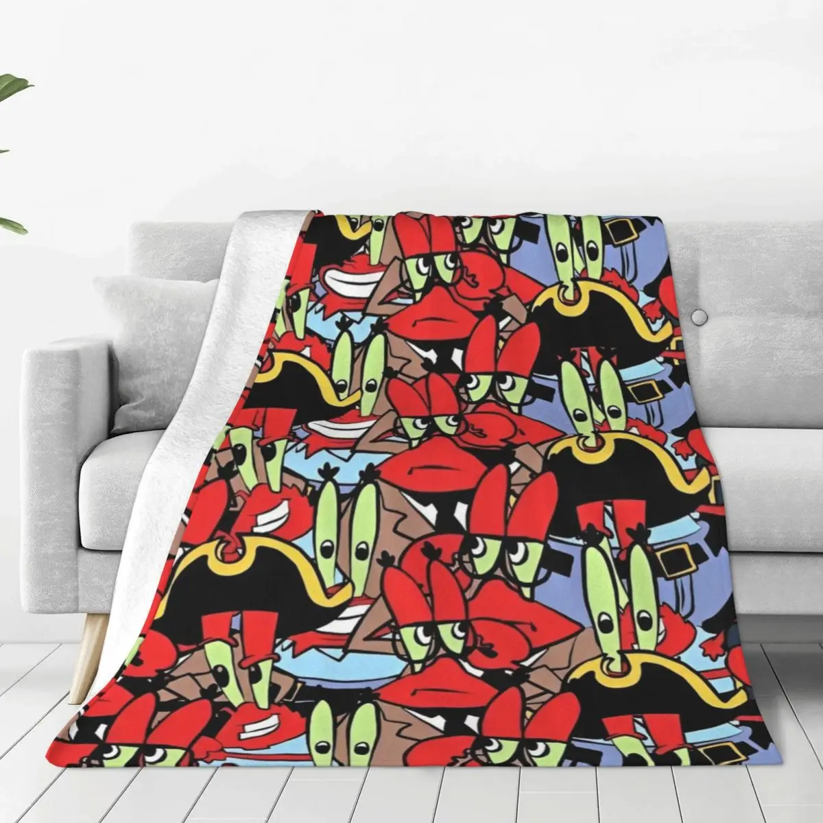 Cartoon Funny S-SpongeBobed Blanket Mr. Krabs Camping Flannel Throw Blanket For Couch Bed Warm Bedspread Birthday Present