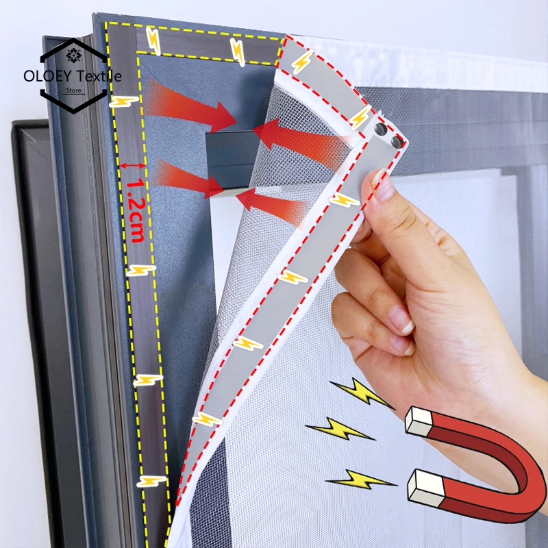 

White Magnetic Window Mosquito Net Screen Customized Size Glass Fiber Invisible Mesh Insect Curtains Removable Washable