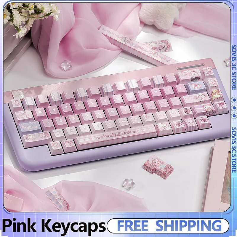 

Симпатичные розовые колпачки для клавиш в стиле аниме, набор Cherry Profile PBT, пятисторонняя термосублимационная колпачок, индивидуальная 143 клавиш, розовая крышка для клавиатуры для девочек