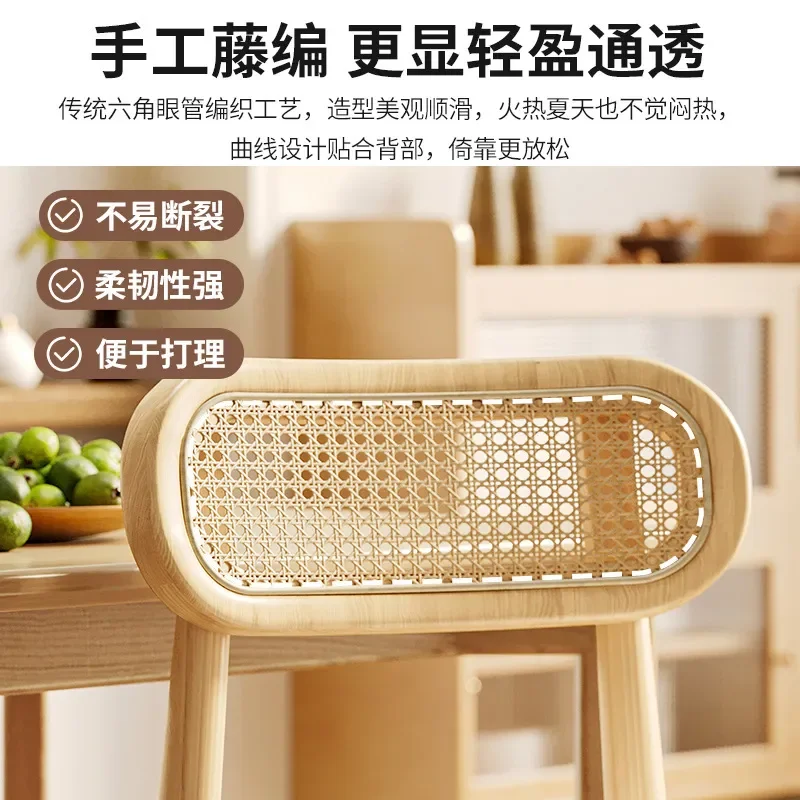for Medieval Rattan Chair Solid Wood Dining Chair Household Balcony Leisure Chair Modern Simple Backrest Black Dining Table