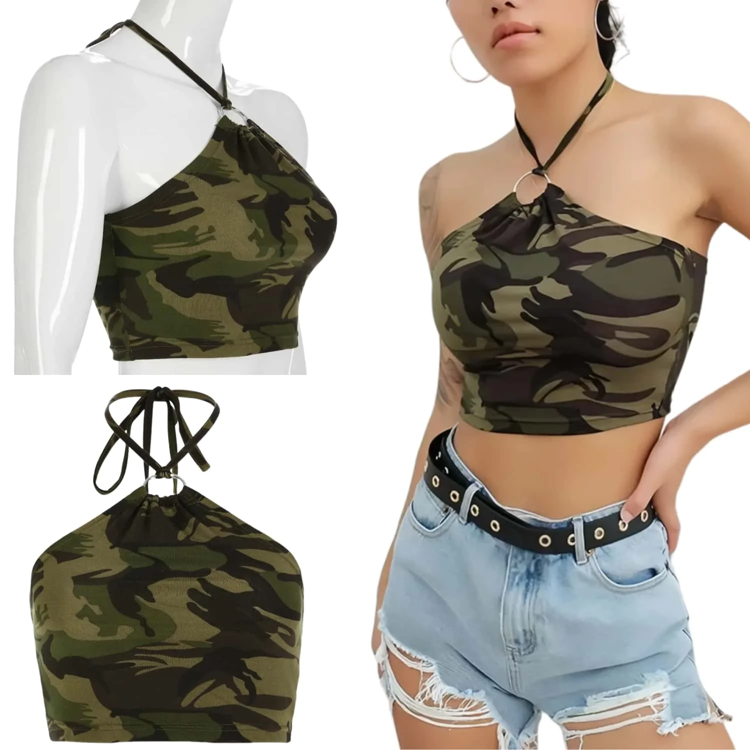

Breathable Camouflage Tank Top for Woman Loose Fit Casual Crop Tops with Military Print Comfortable Outfit