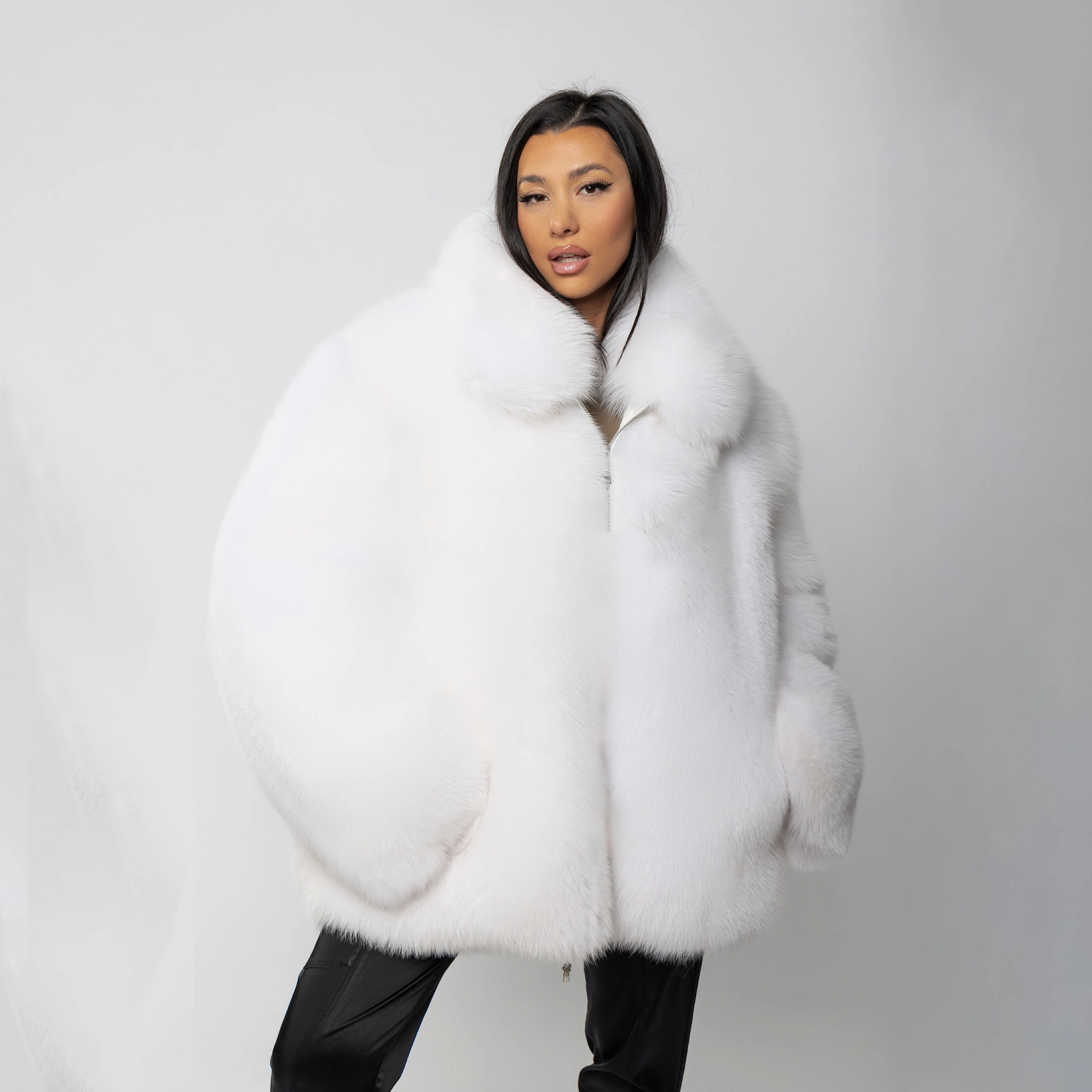 Luxury Women Real White Fox Fur Coat Winter Natural Fur Fluffy Warm Jacket Female Fashion Solid Genuine Fox Fur Thick Outwear