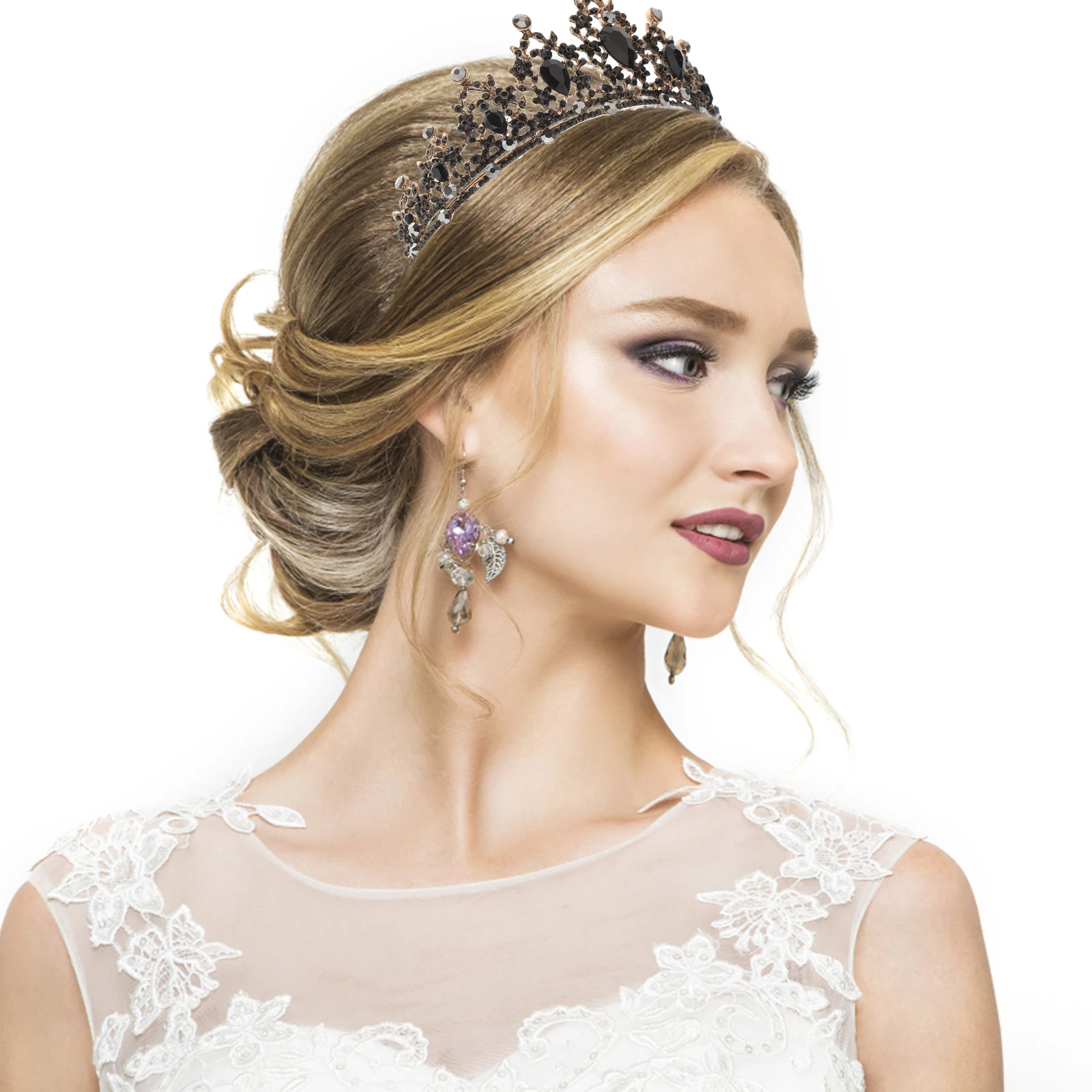 

Retro Crown Headb Black Alloy Bridal Headdress Wedding Hair Accessories Birthday Decor Style Elegant Hairstyle Tool