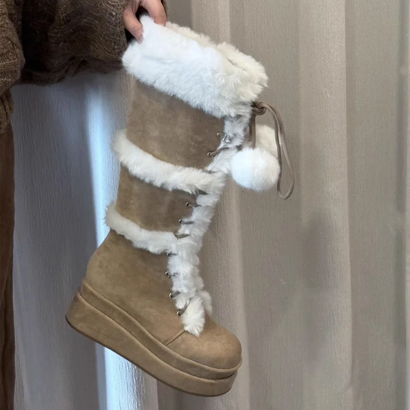 BANFANG Women's High Boots 6cm Autumn Winter New Platform Knee High Long Snow Boots High Quality Ladies Faux Fur Warm Shoes - view 5