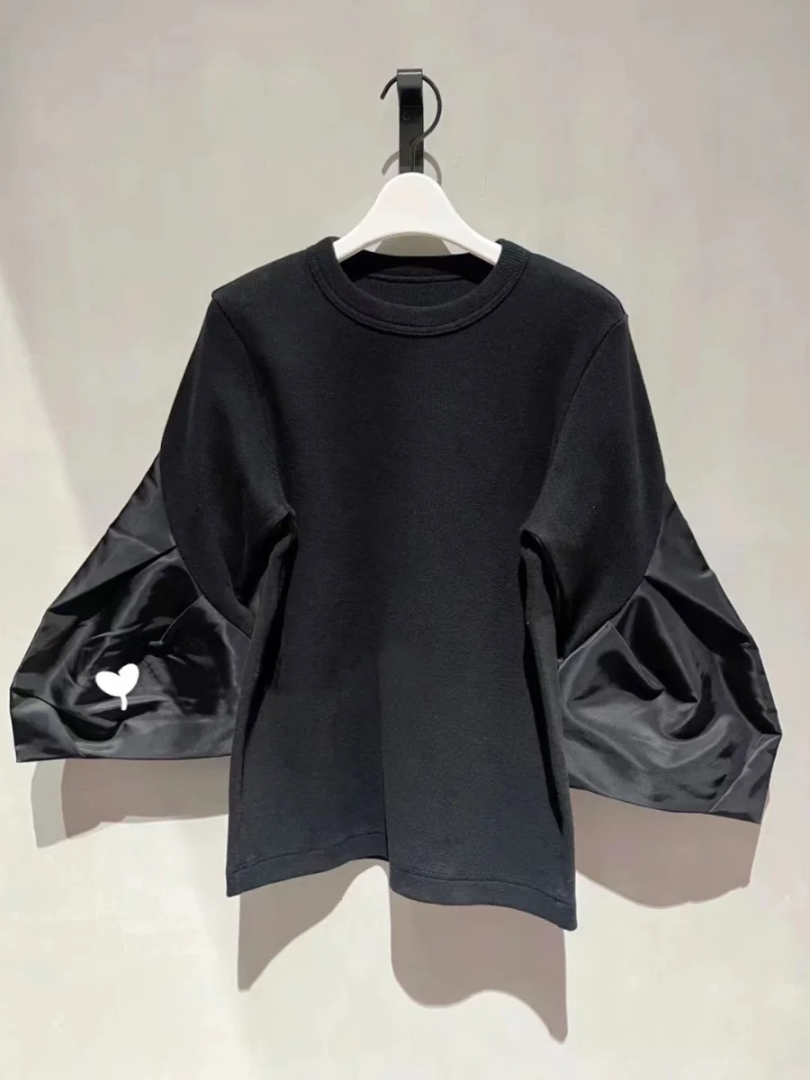 FOG SACAI SS24 New Patchwork Batwing Sve Waist Cinched Cotton Long Sve Loose Sweatirt T-irt Organic Cotton Bell Sve
