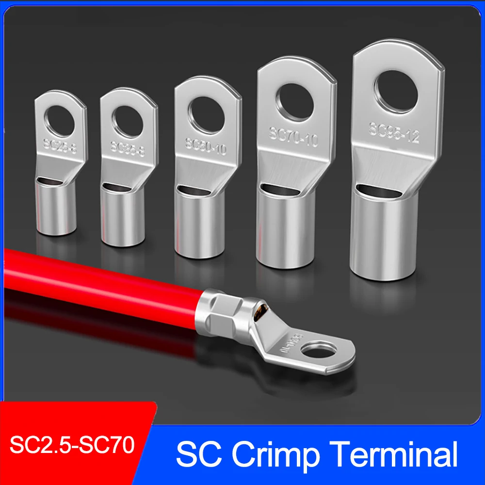 

Cable Lug SC Type Crimp Terminal Bare Copper Wire Nose Terminal Crimp Battery Block Lugs Ring Cable Connector SC2.5 SC4-SC70