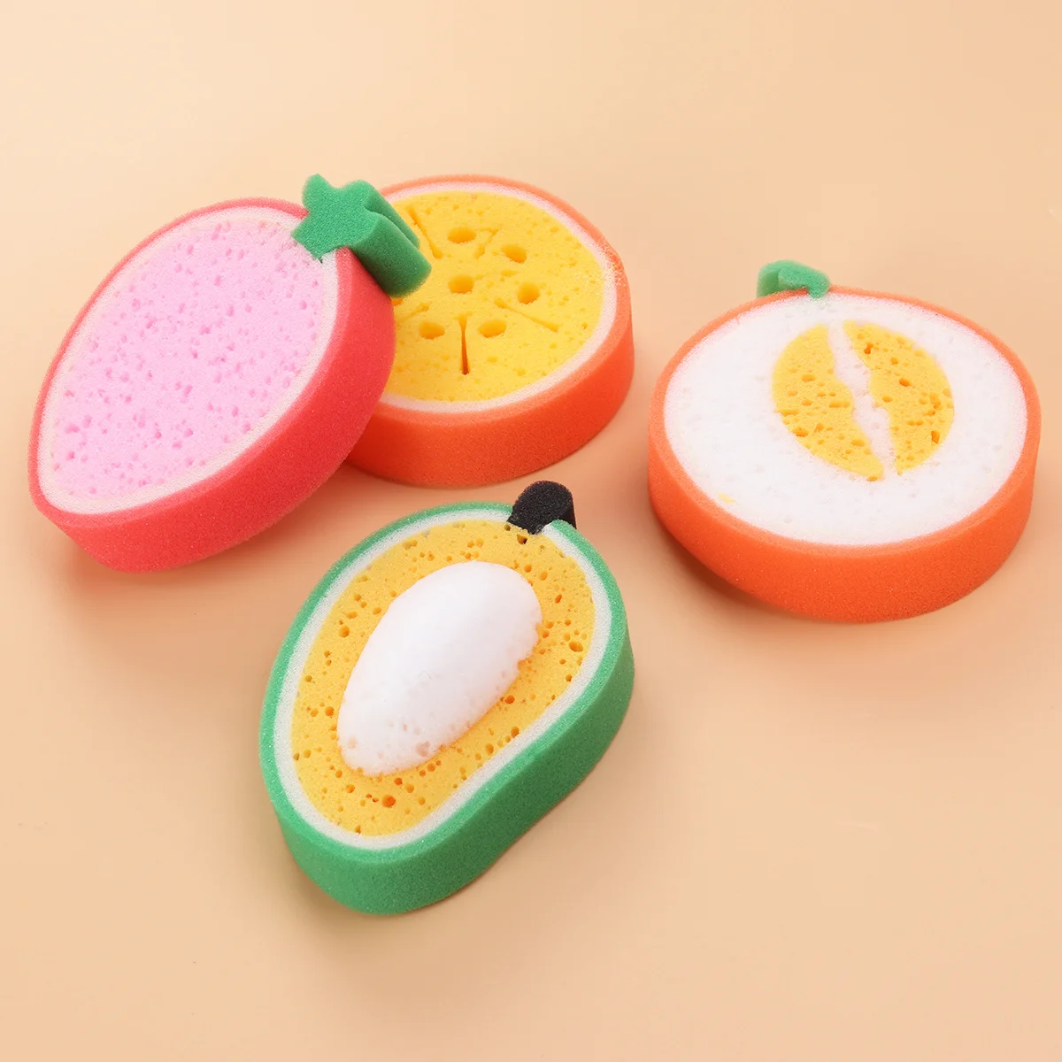 

4Pcs Child Shower Bath Sponge Fruit Design Cartoon Soft Cleansing Exfoliating Bath Cotton Sponge for Tender Skin