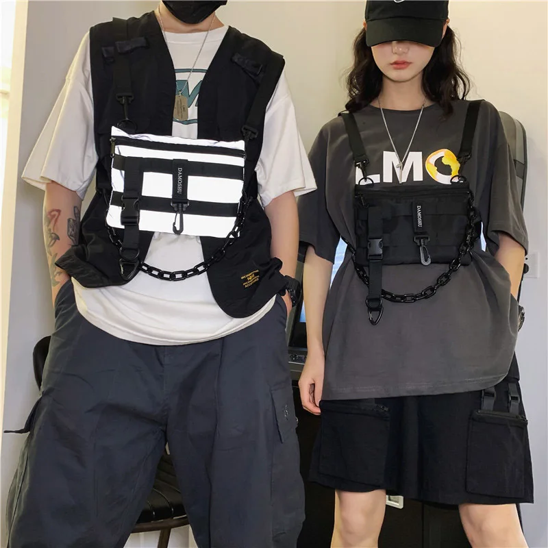 Funktionale Taktische Brusttasche für Unisex, Modische Hip-Hop-Weste, Streetwear-Tasche, Hüfttasche für Damen, Schwarze Wild-Brusttasche – Detail 8