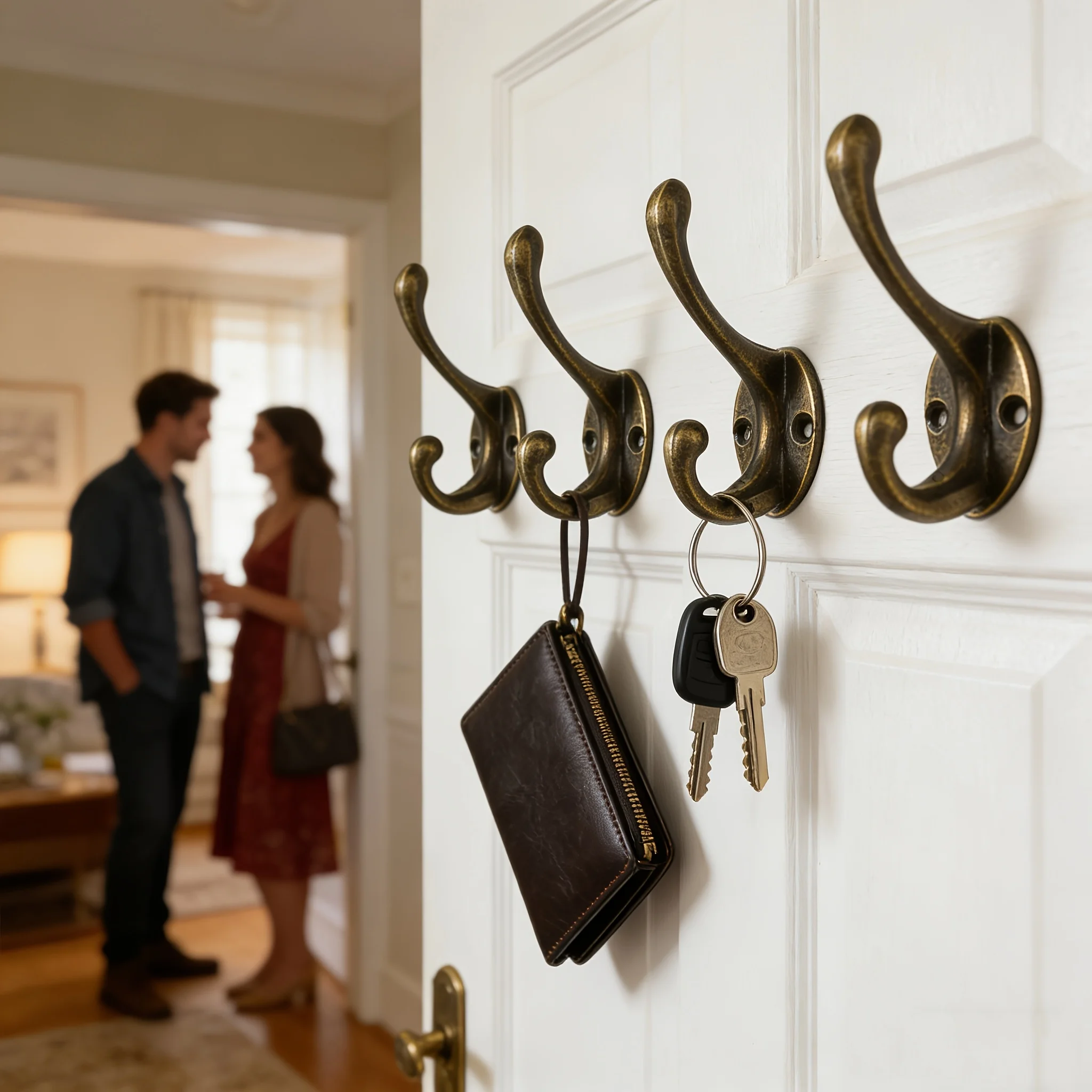 4 Stück Vintage-Bronze-Wandhaken, robuste Kleiderbügel aus Zinklegierung für Mäntel, Hüte, Schlüssel und Handtücher, Aufbewahrungsdekoration für Zuhause, Bauernhaus-Dekoration